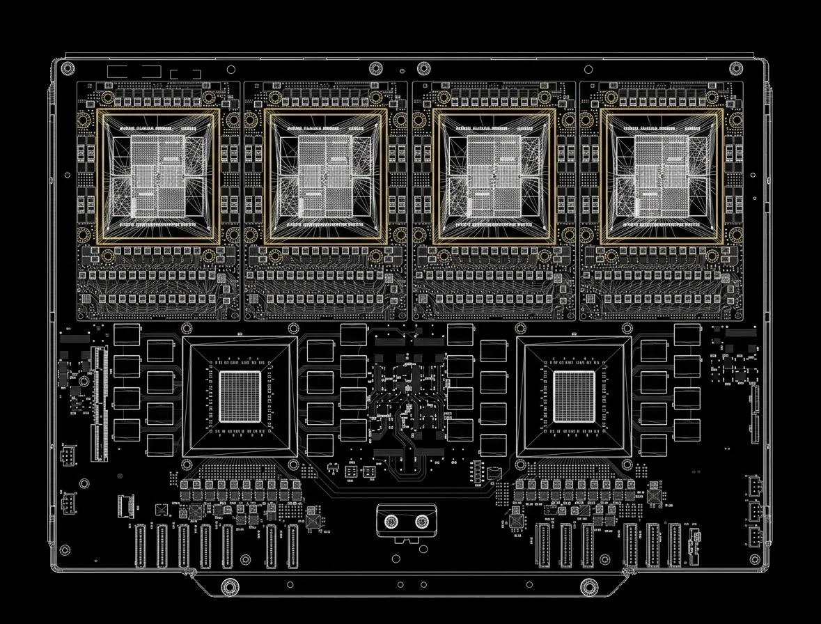 Technical visualization of a populated printed circuit board