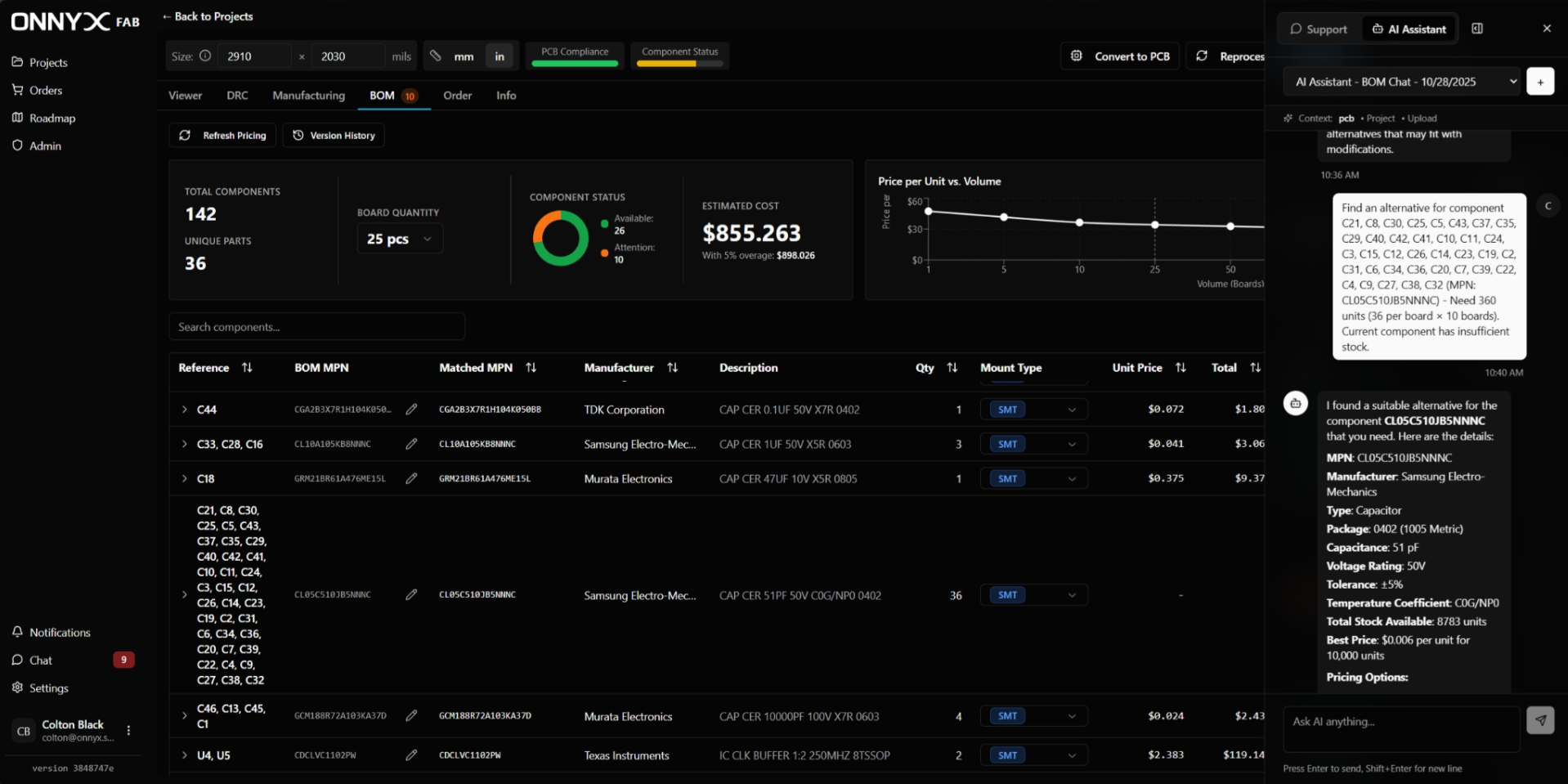 AI assistant helping with component sourcing